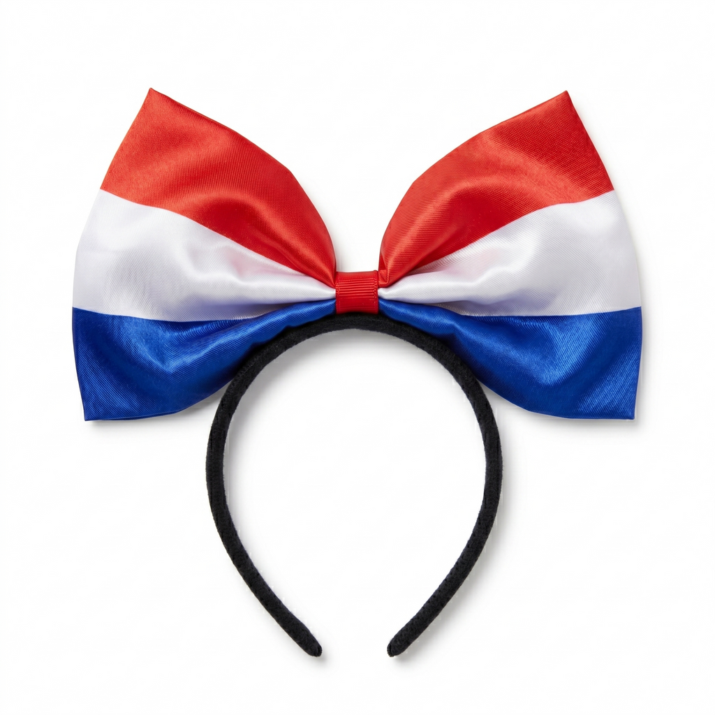 Diadeem met rood-wit-blauw strik van vooraf te zien met een witte achtergrond.